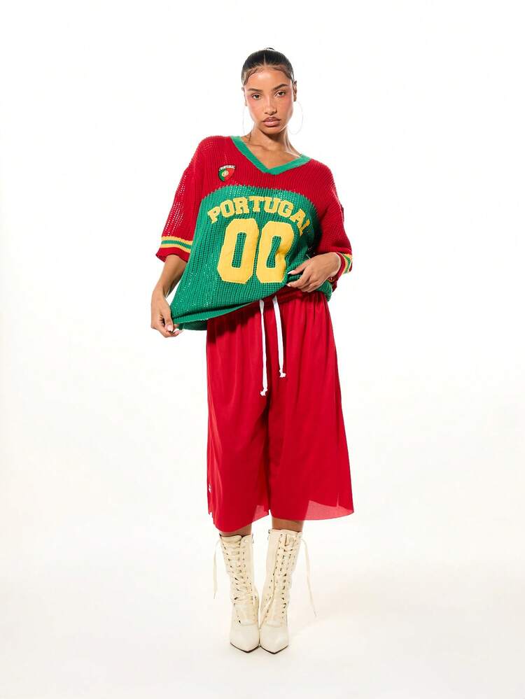 SUMWON WOMEN Portugal Knitted Polo Top With Number Print