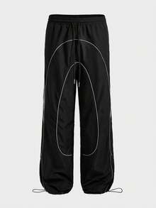 AXEPEAK Men's Casual Contrast Trim Drawstring Waist Pants - Black - View 8