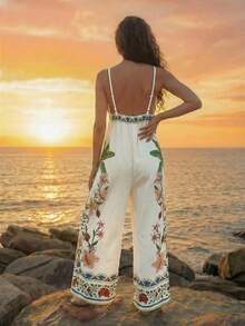 CAJUNI 热带度假可爱刺绣连体裤 - 杏色 - 查看 2