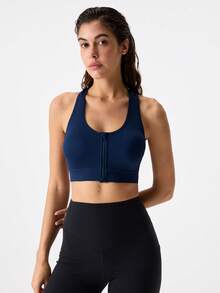 1 pieza Sujetador deportivo sin costuras con relleno y cierre delantero en azul para damas de EMUPER - Azul Marino - Ver 4