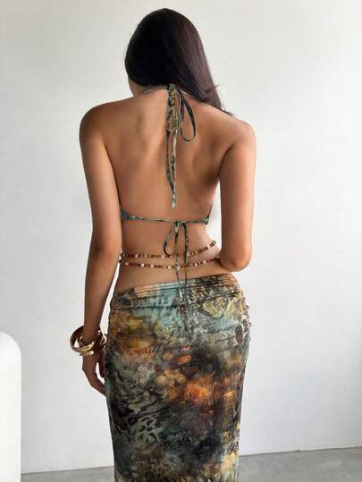 Aloruh Women's Tie-Dye Metallic Flower Print Summer Holiday New Arrival