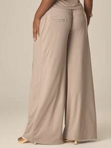MUSERA Plus Size Tie Panel Detail Wide Leg Trousers Spring Summer Cute Cosy Cottage Core Spring Dew Casual - Grey - View 4