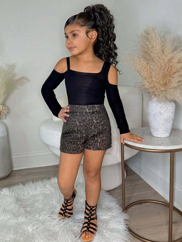 Young Girl' Leopard Print Denim Shorts Summer