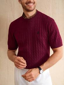 Manfinity CityGents Men's Letter Embroidery Crew Neck Short Sleeve Knit Top - Multicolor - View 6