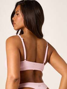 Missguided x Playboy Ribbed Scoop Bralette Thong Panty Set Light Pink Intimates Lingerie - Pink - View 2