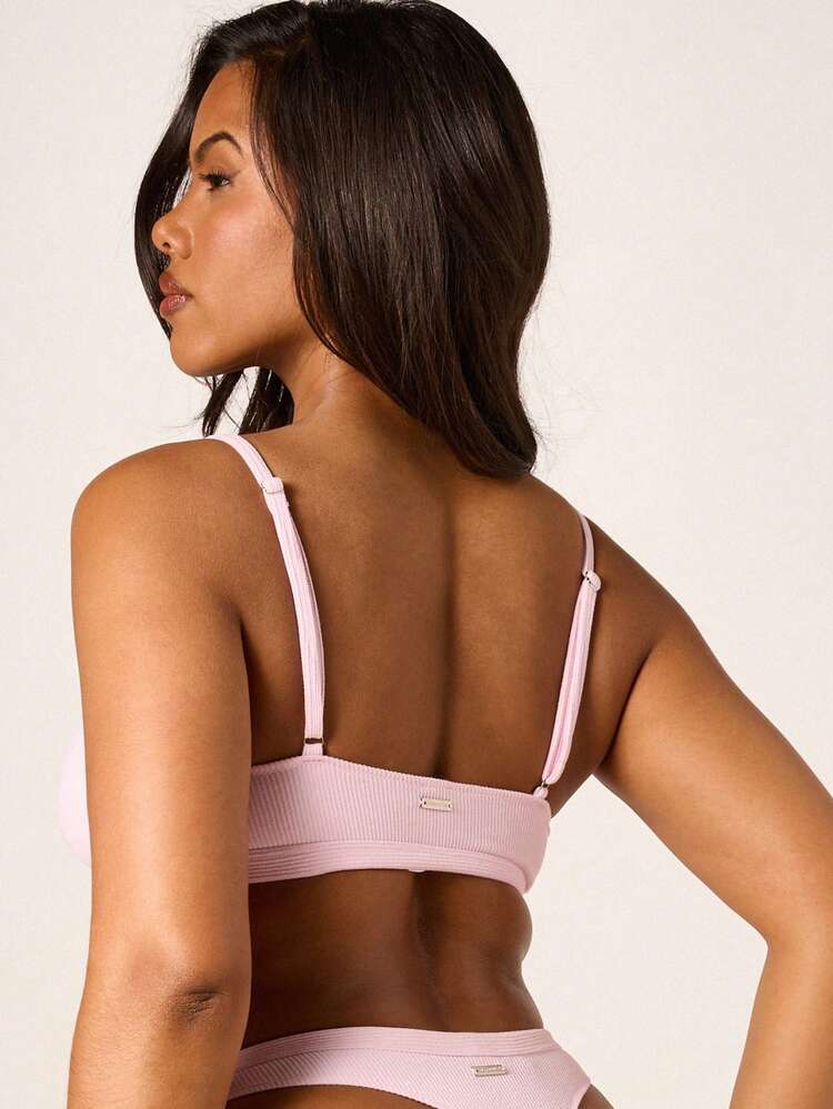 Missguided x Playboy Ribbed Scoop Bralette Thong Panty Set Light Pink Intimates Lingerie