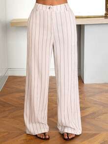 SHEIN EZwear Grey-Pink Striped Woven Women's Suit Pants - Pink - View 4
