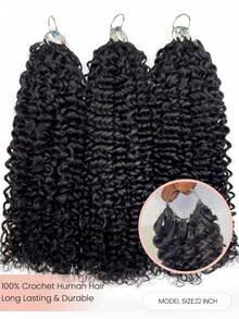 Boho Braids 非裔蓬松卷曲无结预分离钩针编织接发,100%真人发,羽毛线钩针编织发辫,沙龙级无缝自然黑色微型预环钩针羽毛真人发接发 - Natural Black - 查看 3