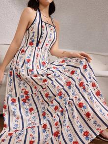 Rafferiza 女士优雅印花方领吊带连衣裙 - 彩色 - 查看 2