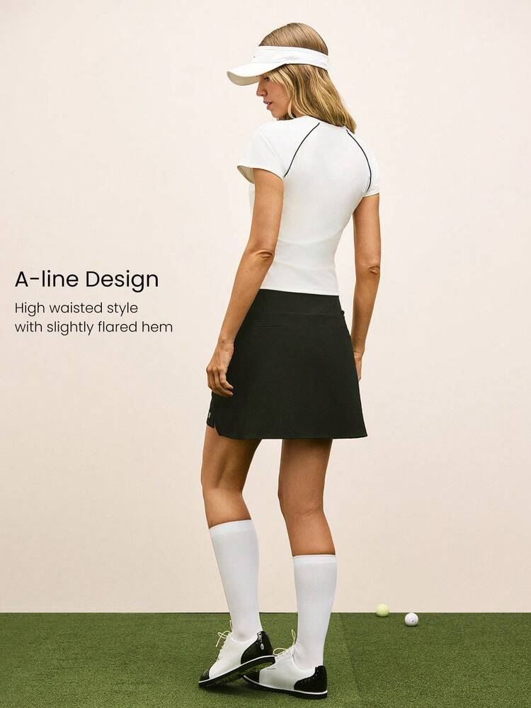 16" Swing And Stride Silky-Smooth Sweat-Wicking Quick-Dry UPF 50+ Built-In Shorts Storage Pockets Golf Mini Skirt Low Impact Tennis Pickleball Daily Casual Wear