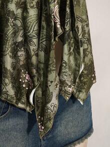 SHEIN ICON Top bandeau con estampado floral y nudo delantero, estilo vacacional para mujer - Verde - Ver 8