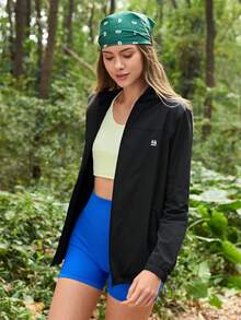 In My Nature Women's Botanical Print Zipper Front Hooded Outdoor Jacket - Black - View 3