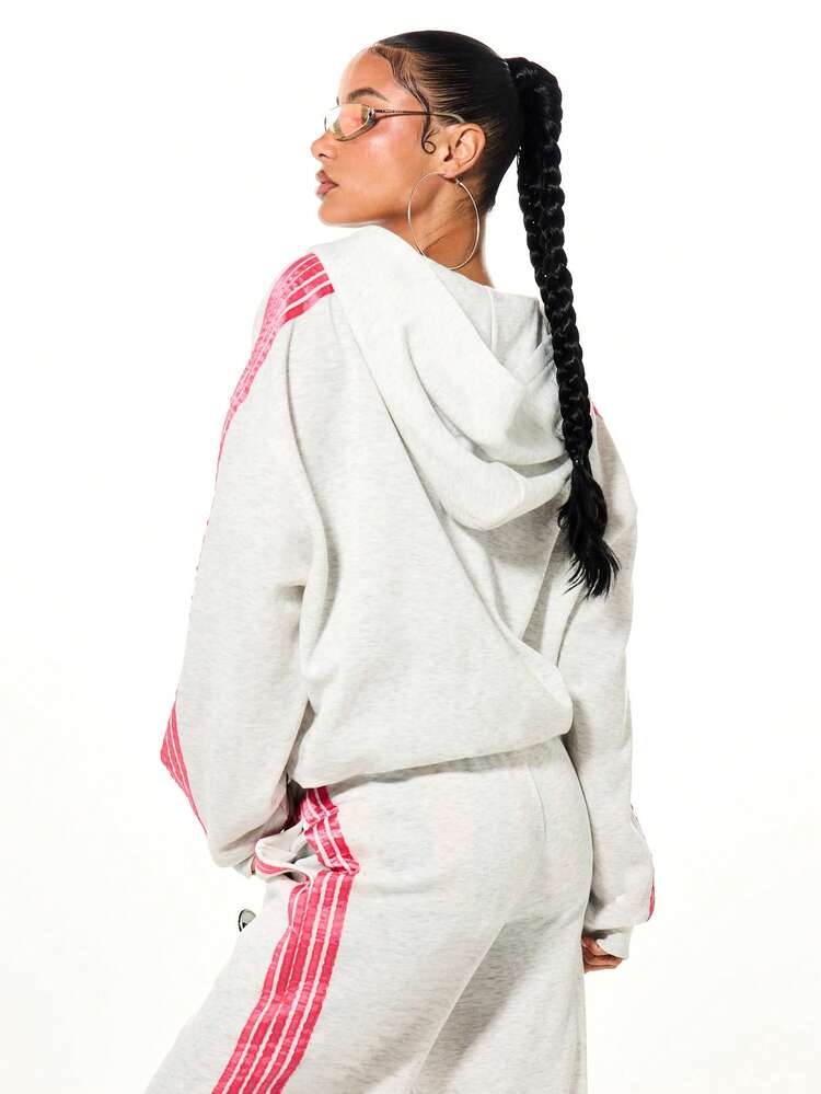 SUMWON WOMEN Pin Badge Detail Zip Through Hoodie With Contrast Stripes