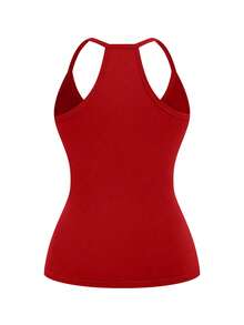 EMERY ROSE Plus Size Multicolor Halter Neck Backless Plain Knitted Tank Top Casual Regular Length Top - Multicolor - View 5