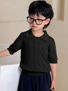 Dazy Kids Young Boy Casual Solid Color Short Sleeve Sweater, Spring/Summer - Black - View 4