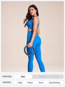 GLOWMODE DD+ FeatherFit™-Sculpt Support & Shine Buttery-Soft Non-See-Through Compressive Stretchy Crossback Design Removable Cups Cropped Tank Top Low Impact Yoga Studio Pilates Daily Active Wear - Blue Power - View 8