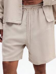 SUMWON Lightweight Button Front Shirt And Drawstring Shorts Co Ord Set Two Piece Casual Outfit Matching Set Summer Relaxed Fit Beige - Camel - View 7