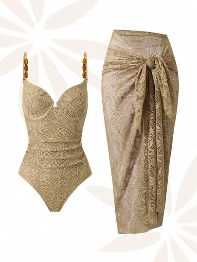 Swim Oasis 大码女士连体泳衣，带裙摆，特殊网纱面料，水钻装饰，支撑肩带，收腰设计，时尚百搭，适合派对、海滩、度假等场合。