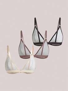 Set de 3 sujetadores inalámbricos con cierre delantero para mujer - Multicolor - Ver 3