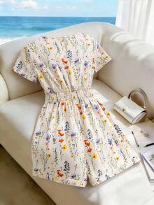 GlowEve Women's Elegant Casual Floral V-Neck Cinched Waist Wide Leg Jumpsuit, Spring/Summer - Multicolor - View 2