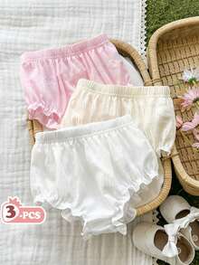Vintaside Kids 3件套女婴夏季柔软彩色短裤套装，米色、白色、粉色，简约风格，宽松版型，适合户外玩耍、居家穿着，也适合各种派对场合。 - 彩色 - 查看 3