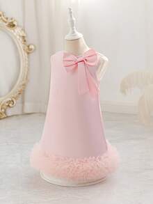 SHEIN Glamorique Kids 小女孩花童伴娘礼服，婚礼，花童，生日拍照服装，适合正式场合，钢琴演奏，浅粉色连衣裙，小女孩连衣裙，女孩生日粉色连衣裙，小女孩腮红粉色连衣裙，优雅粉色连衣裙，5岁 - 粉色 - 查看 8