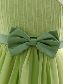 Glamorique Kids Young Girl Spring/Summer New Wave Splice Mesh Waist Belt Bow Design Elegant Party Off-Shoulder Dress Cocktail Dress For Kids Green Party Dress One Shoulder Dress Kids Party Dresses For Girls Girls Ruffle Dress Girls Party Dress Green Tutu Dress Birthday Dresses For Girls Toddler Girl Dress Kids Formal Dress Ball Gown For Kids Green Dress For Girls Toddler Formal Dress Girl Party Dress Girls Dress - Green - View 5