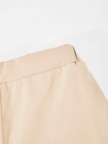 Sparklyn 2pcs/Set Tween GirlsWoven Solid Color Sleeveless Open Front Cropped Vest Jacket Paired With Wide Leg Pants Set, Decorative Bow Accent, Suitable For Spring, Summer, Autumn Casual Wear - Khaki - View 3