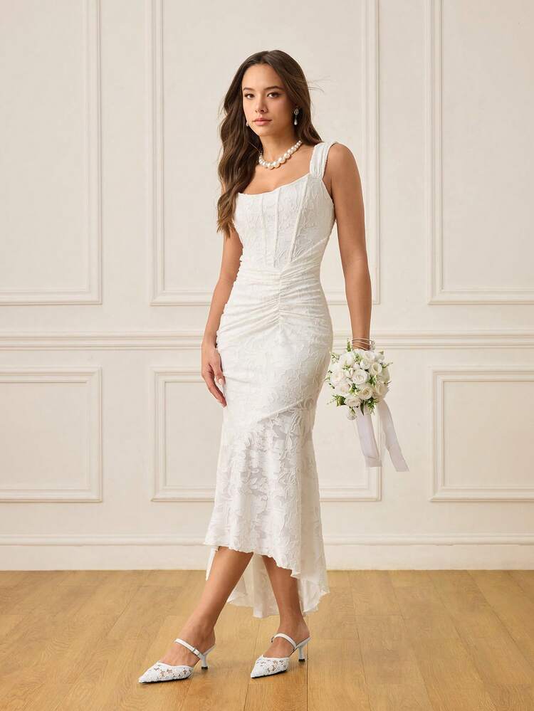 CUCCOO HITCHD White Elegant Floral Lace Pointed Toe High Heel Sandals, French Elegant + Mature Vibe, Lace Element Brings Soft And Delicate Feel, Suitable For Mature Women, Office Commuters, Matching Dates, Afternoon Tea, Business Casual Occasions Elegant Shoes Wedding Shoes