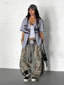 StreetHx Women's Streetwear Loose Baseball Shirt Short Sleeve - Grey - View 1