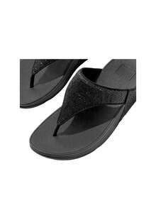 Fitflop Lul Crinkled-Shimmer Toe-Post Women's Sandals Metallic Black EC5 - Black - View 5