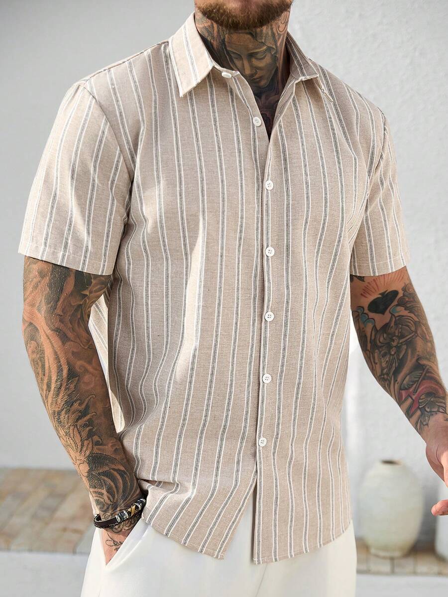 Manfinity CasualCool Men's Casual Striped Short Sleeve Single-Breasted Commuter Shirt - Multicolor - View 1