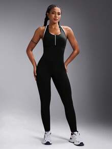 Powerista 女士撞色边饰日常健身运动连体裤 - 黑色 - 查看 7