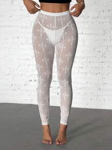 StreetHx Quần legging nữ màu đen xuyên thấu, chất liệu lưới, họa tiết punk. - trắng - Xem 6