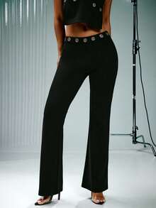 Denimoi O Ring Cut Out Waist Boot Cut Pants Sexy Outfits Sexy Pants GNO Clubwear Concert Outfits - Black - View 2