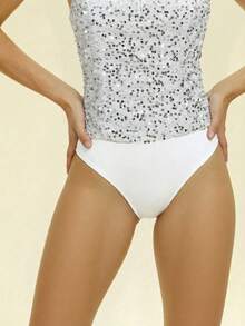 CAJUNI Bodysuit Bandeau Wanita Berwarna Polos dengan Hiasan Payet dan Motif Patchwork yang Glamor - Perak - View 4