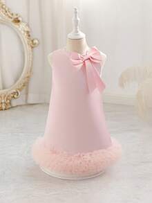 SHEIN Glamorique Kids 小女孩花童伴娘礼服，婚礼，花童，生日拍照服装，适合正式场合，钢琴演奏，浅粉色连衣裙，小女孩连衣裙，女孩生日粉色连衣裙，小女孩腮红粉色连衣裙，优雅粉色连衣裙，5岁 - 粉色 - 查看 3