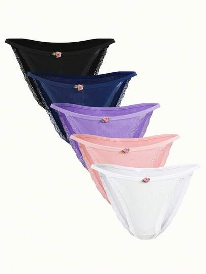 5 条装 女式低腰纯色透气休闲运动比基尼内裤