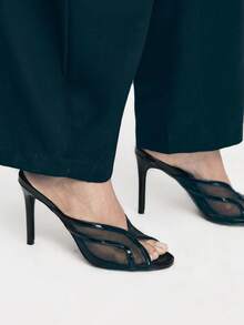 Mnmlis Sandalias de tacón alto con cierre deslizante para uso diario de moda para mujer - Negro - Ver 1