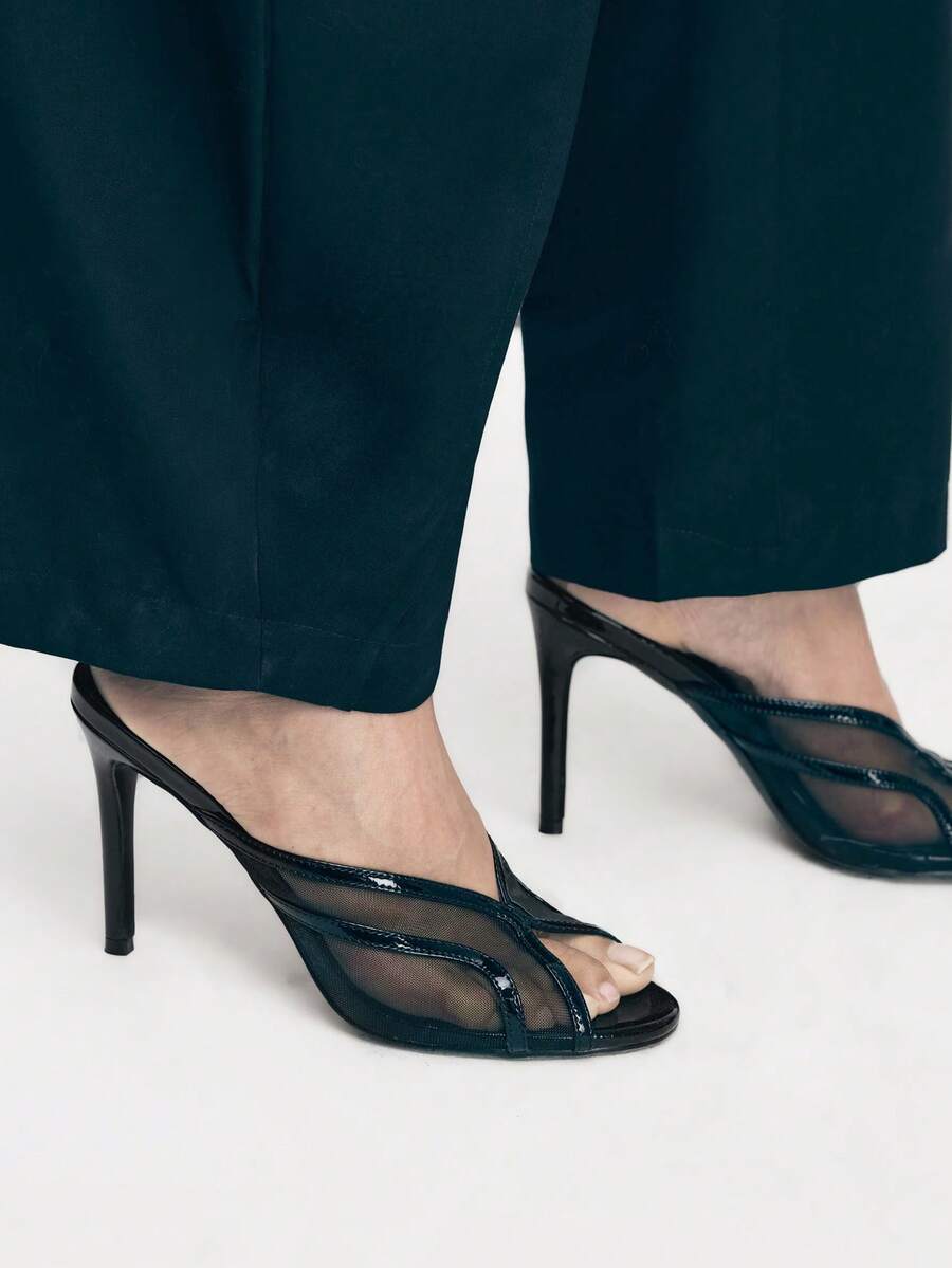 Mnmlis Sandalias de tacón alto con cierre deslizante para uso diario de moda para mujer - Negro - Ver 1