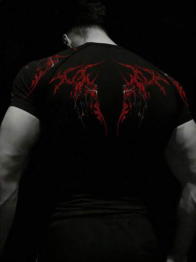 GymBeat 男士哥特图案圆领休闲百搭日常户外运动短袖T恤