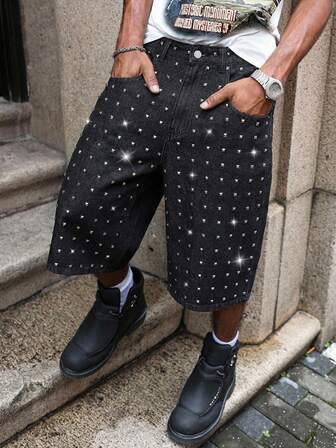 Shorts en jean décontractés d'été pour hommes avec décoration de rivets