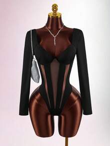 Amplova 2026 New Sheer Sexy Bodysuit - Black - View 8