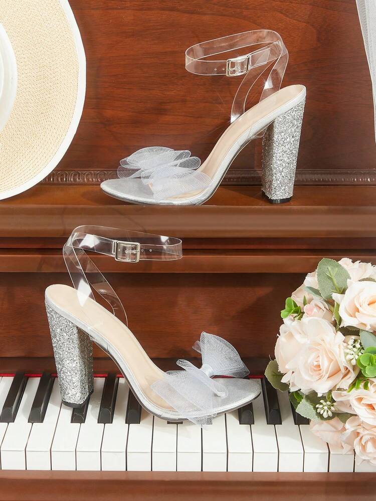 CUCCOO HITCHD New Arrival Women's Silver Elegant High Heel Sandals With Bowknot Thin Strap, Open Toe, Charming Style, Versatile Elegant Shoes Wedding Shoes