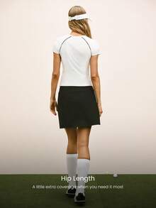 GLOWMODE Ace It Smooth Cooling Hip Length Slim Fit Contrast Piping Front Logo V-Neck Shirt Tennis Golf Pickleball Daily Casual Wear - White - View 2