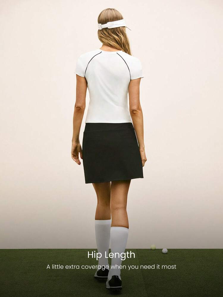 Ace It Smooth Cooling Hip Length Slim Fit Contrast Piping Front Logo V-Neck Shirt Tennis Golf Pickleball Daily Casual Wear