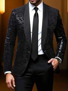 Manfinity AFTRDRK Men's Business Commute Sequin Suit Jacket And Pants Set - Black - View 1