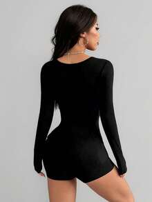 Threaded Body For Yoga With Short Sleeves - Black - View 2