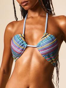 MISSGUIDED Women's Triangle Bikini Set With Swirl Pattern Textured Design And Cross Back Straps Summer Beach Swimwear Two Piece - Multicolor - View 4