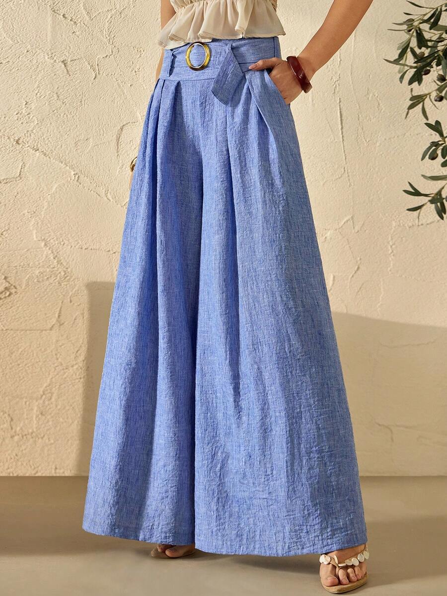 Bóhologie Women Denim Look Comfort Pant With Belt - Blue - View 1